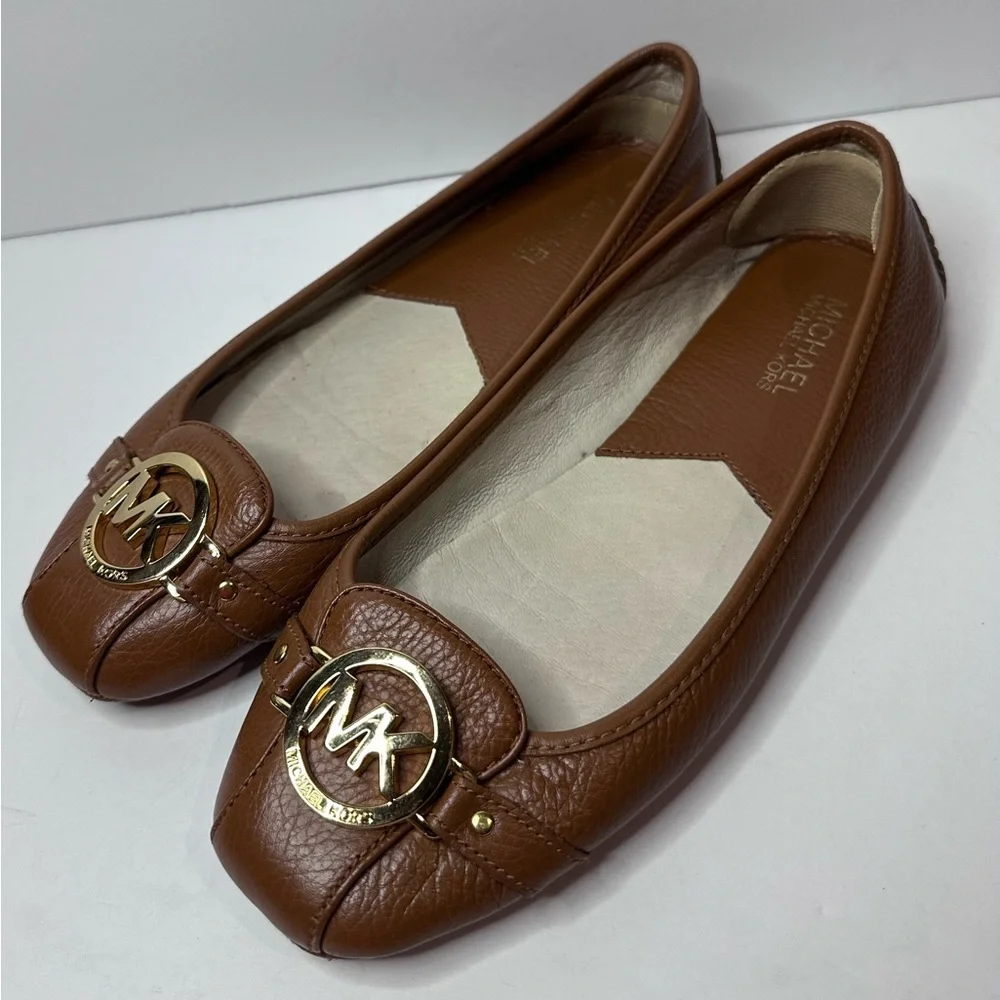 Michael Kors Brown Leather Loafers with Gold Logo